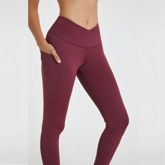 Burgundy Crossover Legging With Pockets - Crossover Waist - Crossover Legging - Picture 7 of 7